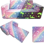 Asou Kids Sofa Toddlers Sofa with Blanket Glow in The Dark Kids Couch Fold Out Toddlers Play Couch 2 Seats Couch for Kids Toddlers