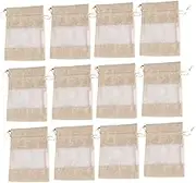 HEALEEP 12Pcs Chic Drawstring Burlap Present Bags Window Storage Pouches for Cookies Jewelry and Party Favors Practical Reusable Present Packaging Bags