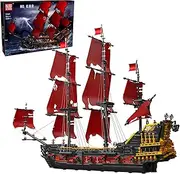 Mould King 13109 Queen Anna's Revenge Red Ship Sailboat Pirates, Building Block Construction Model Kit, Adult Kids Toys MOC STEM 3139 Pieces