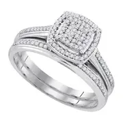 14k White Gold Round Diamond Bridal Wedding Ring Set 1/4 Cttw