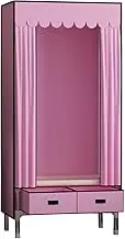 Wardrobe, Portable Canvas Wardrobe Shelves, Fabric Wardrobe with Hanging Rail and 3 Drawers， Clothes Closet Storage Organizer for Bedroom,Pink-70x45x168cm