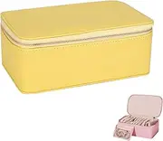 [Generic] Travel Jewelry Box with Small Pouches, Familiarn Jewelry Case with Pouches, Leather Waterproof Organizer for Necklaces, For Womens Earring, Necklace, Rings, Bracelets (Yellow)