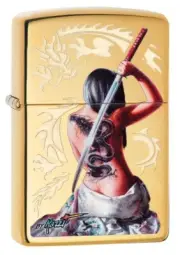 Zippo 29668, Mazzi-Woman & Sword Design, High Polish Brass Lighter