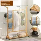 6 Hook Rack Rail Natural Finished Portable Coat Stand Rack Rail Clothes Hat Garm