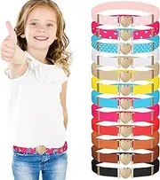 [Jeyiour] 12 Pieces Girl Belts Heart Waist Belt Adjustable Elastic Stretch Buckle Uniform Belt for Toddler Teen Kids Dresses Jeans, 12 Styles, Vitality Color, One Size