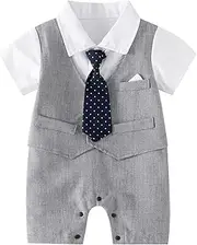 [Generic] Baby Clothes Baby Boy Gentleman White Shirt Vest Bowtie Tuxedo Onesie Jumpsuit Overall Romper Baby Boy Size 24 Months Clothes (Grey, 0-3 Months)