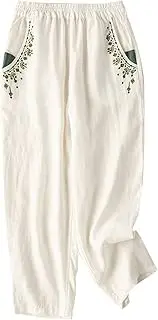 [Generic] Walking Trousers Crop Women's Leggings Black Everyday White Cropped Ladies Palazzo with Pockets Trouser Style Yoga Pants Petite Flared Leg Khaki Linen Sports Fit Elastic Waist Light