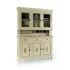 Showcase Cupboard Glass Cabinet 3 Doors White Decorated Art Povera Flowers