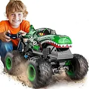 Remote Control Monster Car, 2.4GHz All Terrain Remote Control Monster Truck, RC Dinosaur Monster Car, Spray Music RC Monster Truck for Boys 4-7 8-12 and Girls Birthday Gift for Boys and Girls (Green)