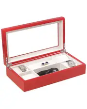 Bey-Berk Lacquered Red Wood Valet / Jewelry Box