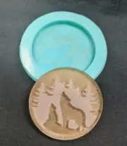 Shiny HOWLING WOLF and PUP Forest SILICONE Mold - Clay Resin Wax - Craft Charm