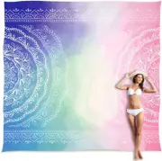 10'X9' Extra Large Boho Sand Proof Beach Blanket, Sand Proof Mat with Corner Poc