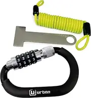 Urban UR140 Motorcycle Helmet Lock, Carabiner with Safer 4 Digit Code, T Buckle Adapter, More Visible Braided Steel Security Cable, Universal Anti Theft Accessory for Motorcycle and Bicycle Helmets