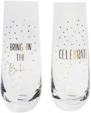 2pc Urban 16cm Celebrate Champagne Glass Stemless Drinkware Drinking Cup Gold