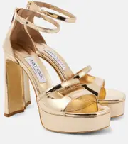[Jimmy Choo] Jimmy Choo Claressa metallic leather platform sandals AU 6 gold