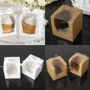 12/set Kraft Cake Cupcake Boxes Bakery Box with Widow/Ribbon