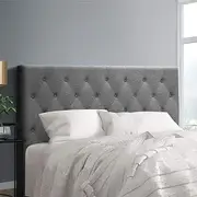 Artiss Queen Size Bed Headboard Headboards Tufted Beds Head Frame Base Upholstered with Grey Faux Linen Fabric + Foam + Wood, 162 x 120 x 8cm, Modern Design