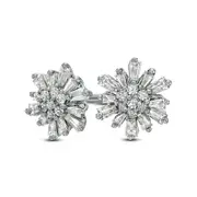 0.25 CT. T.W. Baguette and Round Diamond Sunburst Stud Earrings in 10K White Gold