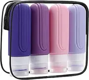 Travel Bottles for Toiletries, 90ml TSA Approved Portable Travel Bottles Reusable Squeezable BPA-Free Silicone Containers, Refillable for Shampoo, Conditioner, Lotion, Travel Essentials(Purple)