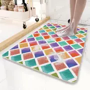 Colorful Diamond Pattern PVC Non-Slip Bath Mat 45x75cm - Shower Drain Hole Design, Soft & Quick-Dry Bathroom Rug