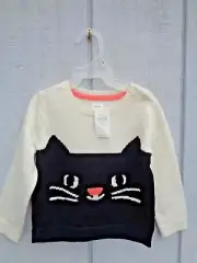 NEW Baby Gap Black Cat Sweater Girls 18-24m 18m 24m White Knitted Jacket Fall