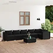 Patio Sets 7 Piece Garden Lounge Set with Cushions Poly Rattan Black