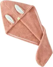 DEARMAMY 1Pc Cartoon Rabbit Ear Hair Drying Hat Fast Absorbent Fleece Towel for Quick Drying Lightweight and Portable Hair Wrap for Bathing Makeup and Travel Use