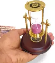 London 1917 Brass 5-Inch Sand Timer with Compass on Wooden Stand – 1-Minute Hour