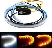 Leona Co 2PC Car LED Strip Lights, 60cm Flexible LED Headlight Strips Dual Color White-Yellow Turn Signal Lights IP65 Waterproof Car Daytime Running Light Strip for Truck SUV