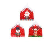 C368 3PCS Christmas Printing Chair Cover Cartoon Old Man Snowman Stool Cover Christmas Big Hat Chair Cover Home Decoration