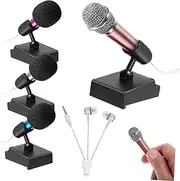 Vaguelly 4Sets Mini Microphones with Covers and Stands for Easy Recording and Singing Compatible with Phones and Laptops for Parties and Fun Moments