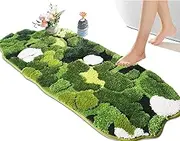 Hifuwan Cute Green Moss Bathroom Runner Rug Long Rectangular Boho Aesthetic Leaf Leaves Bath Mat Shaggy Non Slip Absorbent Shower Mat Decor