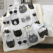 Cool Black and White Cat Faces Throw Blanket