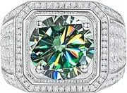 [WAHZAUS] 2 Carat Moissanite Engagement Rings for Men D Color VVS1 Men Wedding Rings Round Cut Yellow/Pink/Blue Moissanite Rings with Certificate