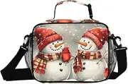 Snowmen Birds Red Christmas Insulated Lunch Box for Women Men - Ideal for Work, Picnics - Includes Adjustable Shoulder Strap
