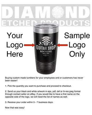 ENGRAVED Custom Personalized Name/Logo 20oz Stainless Steel Tumbler Black w/ring