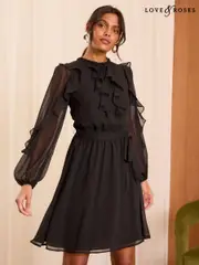 Love & Roses Black Long Sleeve Ruffle Mini Dress (AD6995) | $107