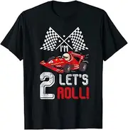 [X.Style] 2nd Birthday Race Car 2 Year Old Let's Roll Toddler Boy ds137 T-Shirt (S) Black