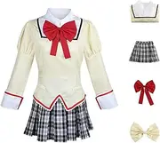 [Rcrllya] Anime Madoka Magica Dress Homura Akemi Cosplay Uniform Dress Puella Magi Costume Halloween Outfit (Yellow,L)