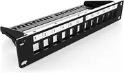 DIGITUS Patch Panel Modular - 12 Ports - 10-inch Rack Mount 1U - Keystone Module Distributor Field - Shielded - Black