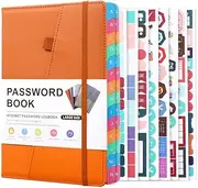 Password Keeper Book with Alphabetical Tabs for Seniors, Hardcover Password Keeper,Password Notebook Organizer for Home Office Internet Website Address Login,213x150mm (Orange)