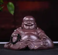 在飛比找Yahoo!奇摩拍賣優惠-三友社 宜興原礦紫砂茶寵佛擺件彌勒佛像如來小和尚人物雕塑茶具