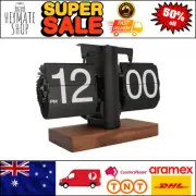 Black Walnut Retro Flip Clock, Battery Powered Desk Clock, Large Numbers, Black