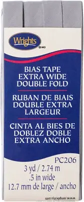 Wrights Double Fold Bias Tape .5"X3yd-Medium Grey - 3 Pack