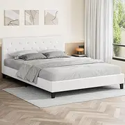 ALFORDSON Bed Frame Base Double Size Madelyn Series, Mattress Topper Platform Foundation with Boucle Upholstery for Bedroom, Boucle White