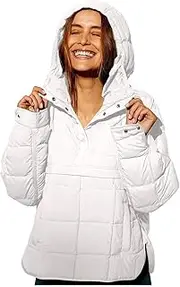 [VESNIBA] Women's Quilted Pullover Puffer Jacket Oversized Long Sleeve Hooded Coats Winter Warm Lightweight (White-b, S)