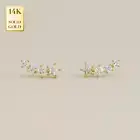 14K REAL Solid Gold Cubic Zirconia Star Climber Stud Push Back Earring Piercing