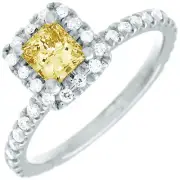 GIA Certified Princess & Round Diamond Engagement Ring Fancy Yellow 2.1 CTW 18k