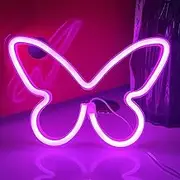 JYWJ Butterfly Neon Sign,USB or 3-AA Battery Powered Neon Light,LED Table Decoration,Bedroom Wall Decoration,Birthday Gift,Wedding Supplies Business Gift(Pink)