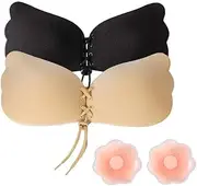 [GADITIEK] Adhesive Bra Push Up, Invisible Self-Adhesive Bra, Backless Adhesive Push Up Strapless Bra - Breathable, Reusable, Beige and Black